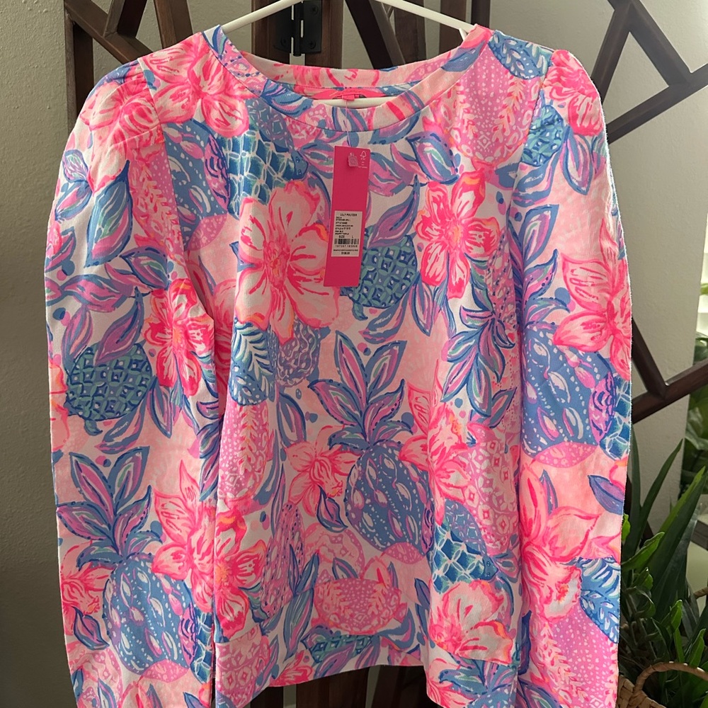Lilly Pulitzer Jansen Long Sleeve Sweatshirt, pink isle snappy turtle